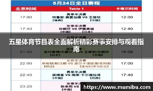 五星体育节目表全面解析精彩赛事安排与观看指南